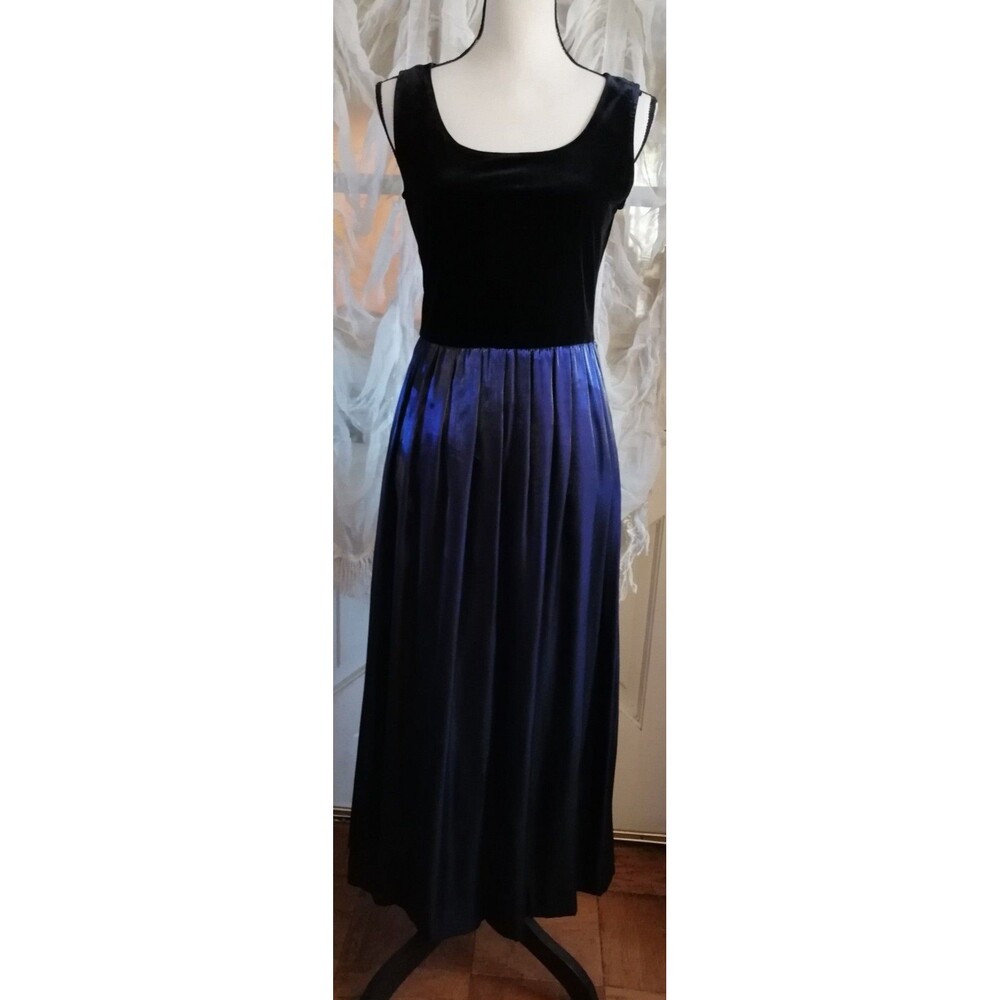 Black Velvet Blue Metallic Sleeveless Event Party dress & jacket Size 6 Petite